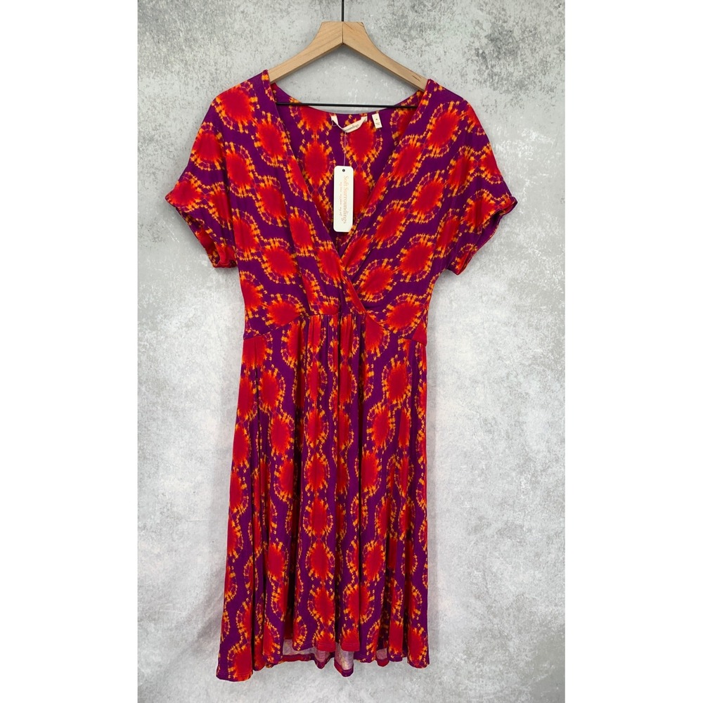 Soft Surroundings Dress Womens Medium Purple Red Tie Dye Colorful Ruffle NEW